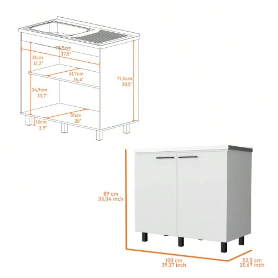 2 Utility Sink Cabinet, Interior Shelf, Stainless Steel Countertop