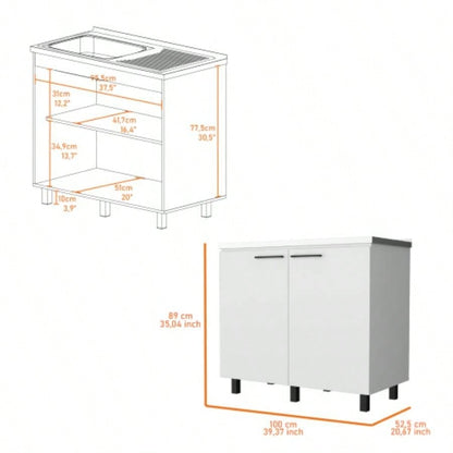 2 Utility Sink Cabinet, Interior Shelf, Stainless Steel Countertop