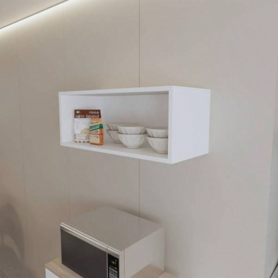 Hard Rock Wall Cabinet in Melamine with Open Storage, Black