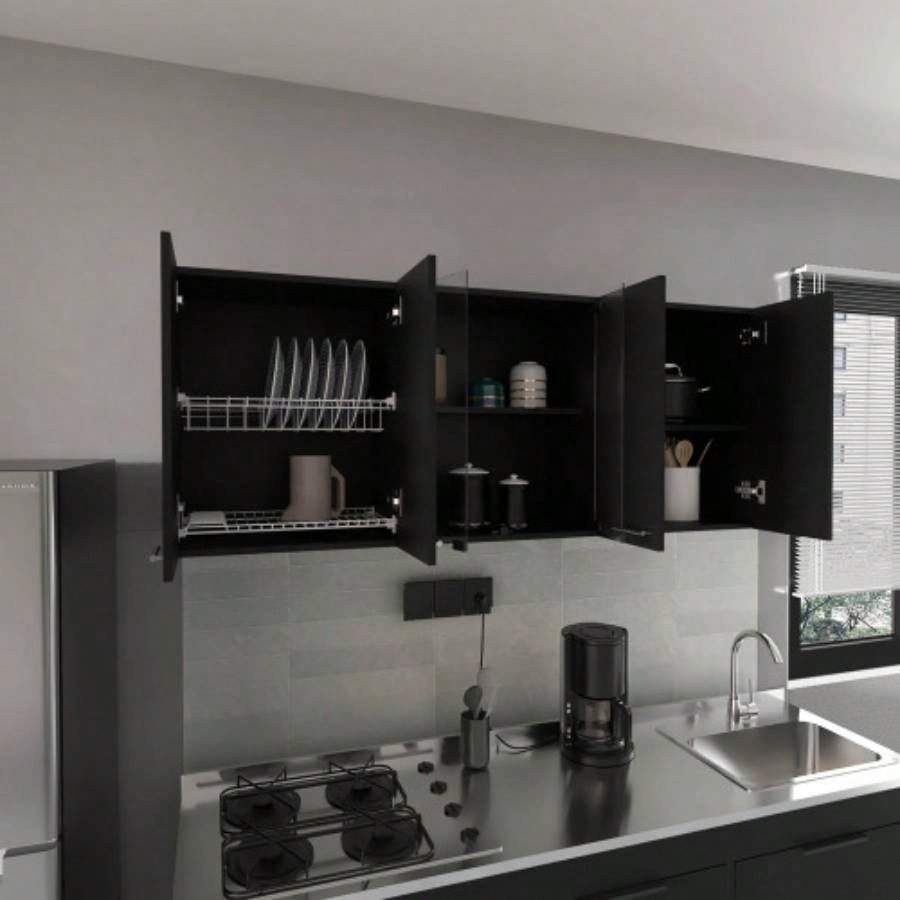 Shelton 59 - inch Two Center Glass Doors Wall Cabinet Black Wengue