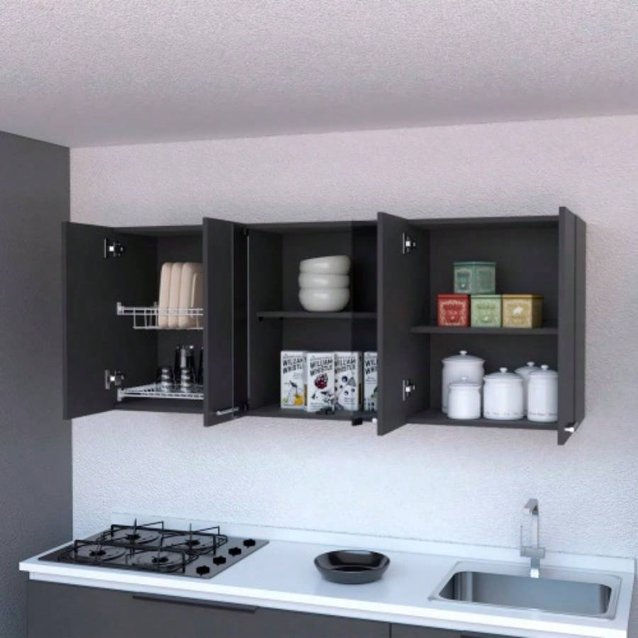 Shelton 59 - inch Two Center Glass Doors Wall Cabinet Black Wengue