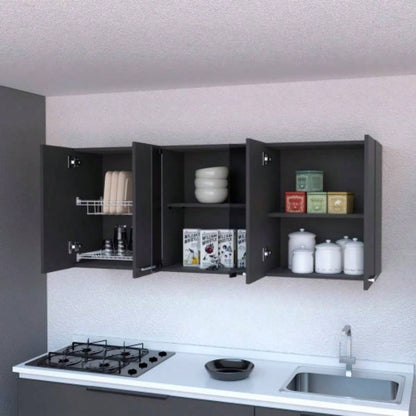 Shelton 59 - inch Two Center Glass Doors Wall Cabinet Black Wengue