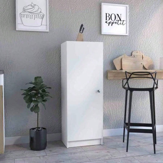 Kitchen Pantry 47 H, One Door Cabinet, Four Interior Shelves, White