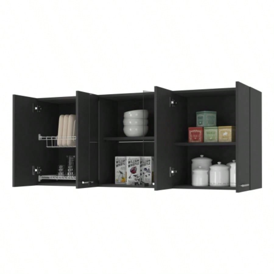 Shelton 59 - inch Two Center Glass Doors Wall Cabinet Black Wengue