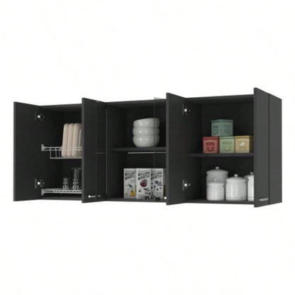 Shelton 59 - inch Two Center Glass Doors Wall Cabinet Black Wengue