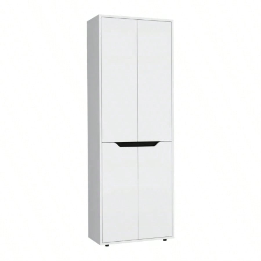 67H Kitchen Storage Cabinet, with Four Doors and Five Interior Shelves, White/Black