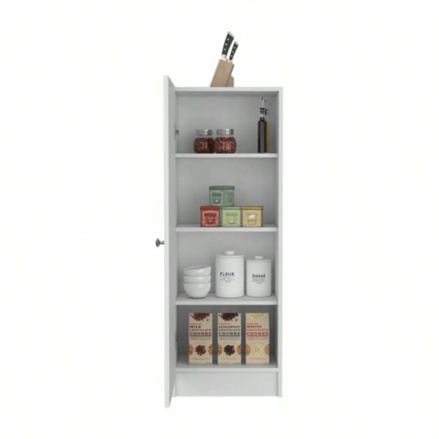 Kitchen Pantry 47 H, One Door Cabinet, Four Interior Shelves, White