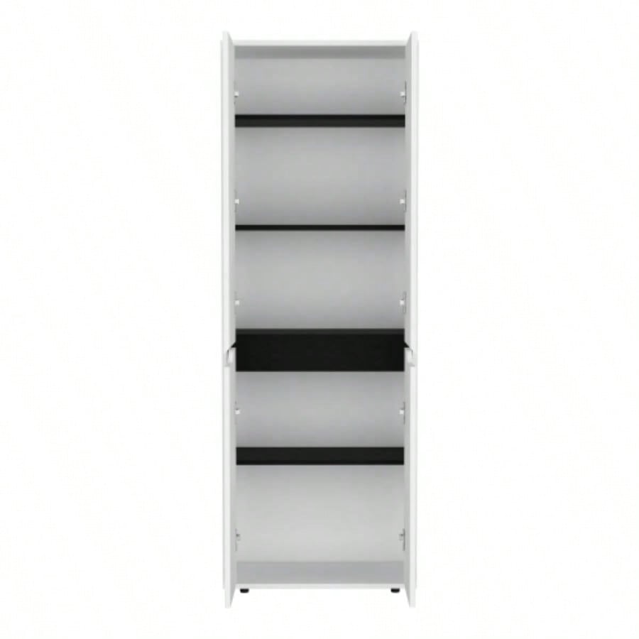 67H Kitchen Storage Cabinet, with Four Doors and Five Interior Shelves, White/Black