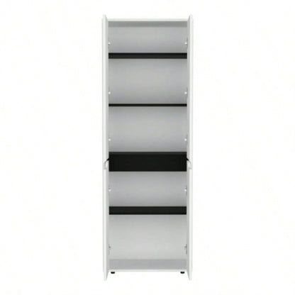 67H Kitchen Storage Cabinet, with Four Doors and Five Interior Shelves, White/Black