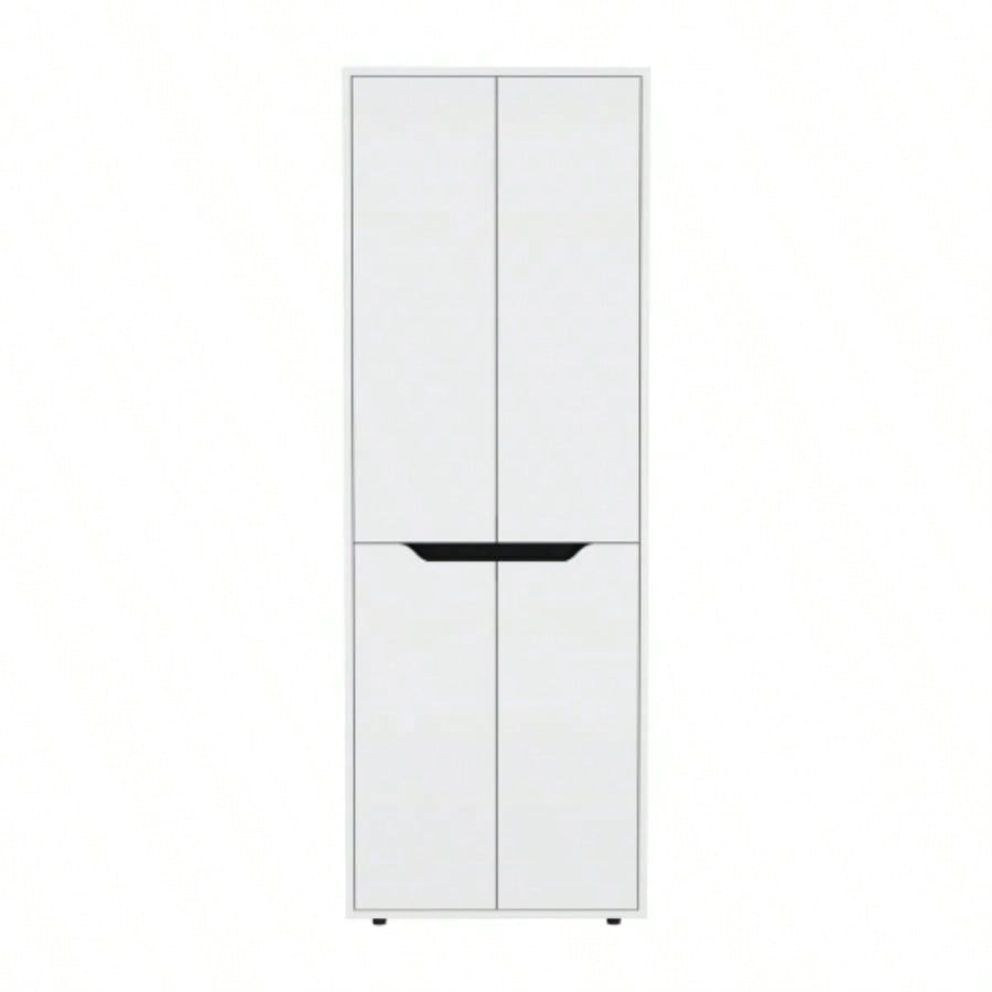 67H Kitchen Storage Cabinet, with Four Doors and Five Interior Shelves, White/Black