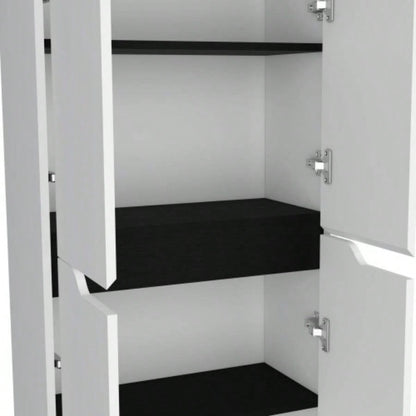 67H Kitchen Storage Cabinet, with Four Doors and Five Interior Shelves, White/Black