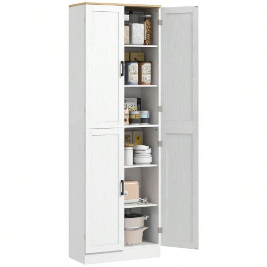 HOMCOM 67 Freestanding Kitchen Pantry, 4 - Door Storage Cabinet Organizer with Adjustable Shelves, Kitchen Cabinet with Doors and Shelves, Distressed White
