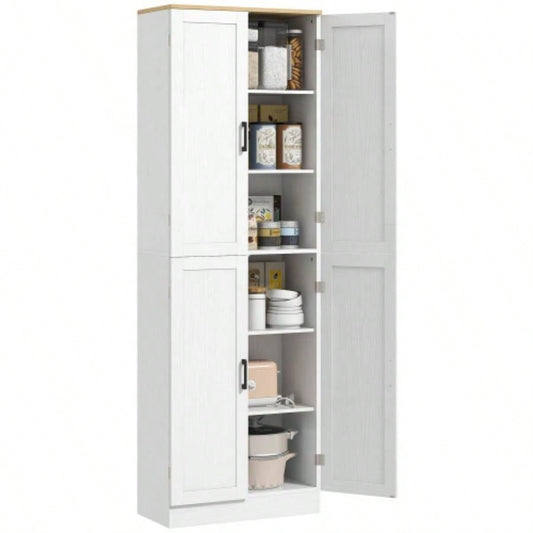 HOMCOM 67 Freestanding Kitchen Pantry, 4 - Door Storage Cabinet Organizer with Adjustable Shelves, Kitchen Cabinet with Doors and Shelves, Distressed White