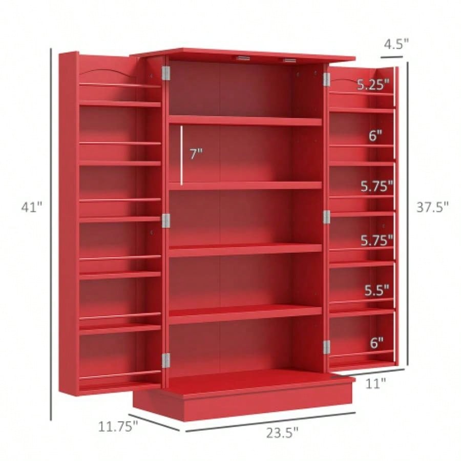 HOMCOM 41 Kitchen Pantry Storage Cabinet, Freestanding Kitchen Cabinet with 12 Door Shelves, Double Doors, 5 - tier Shelving and Adjustable Shelves, Red