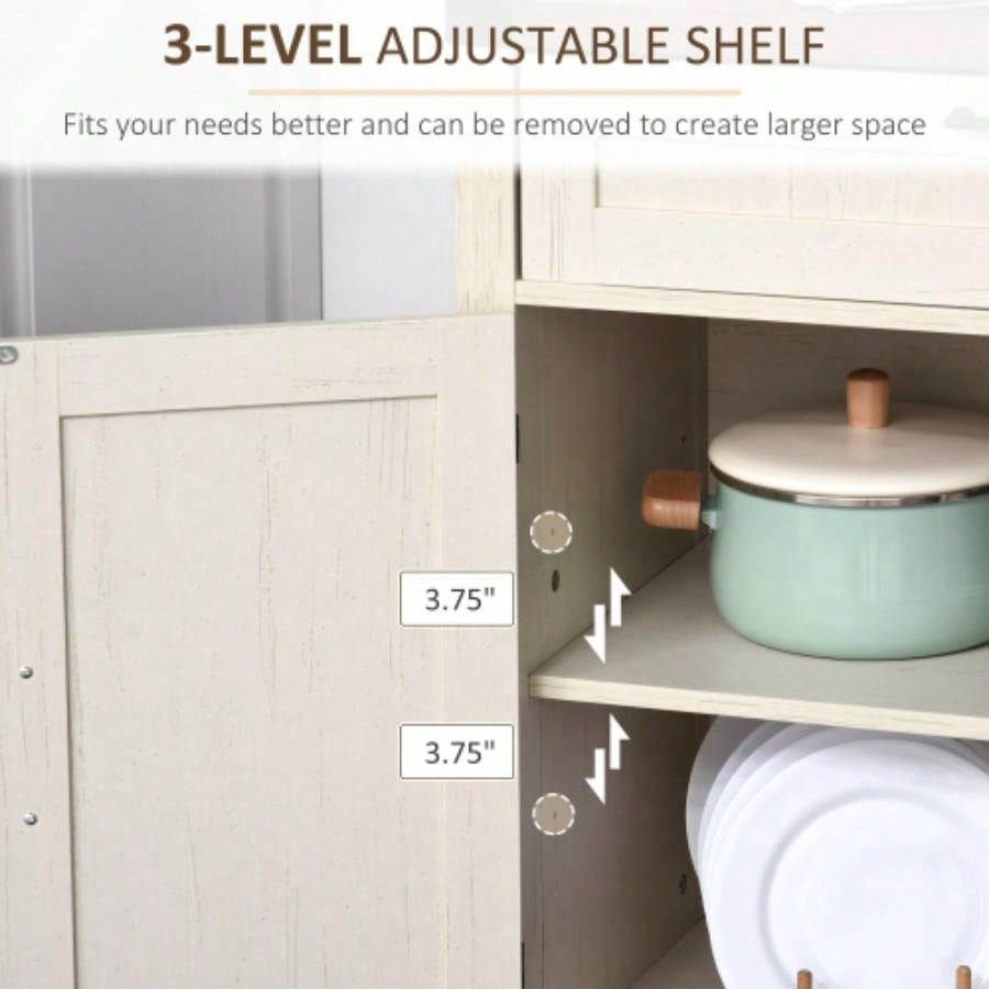 HOMCOM Farmhouse Sideboard Buffet Cabinet, Rustic 2 Barn Doors Kitchen Cabinet, Accent Cabinet with Storage Living Room, White