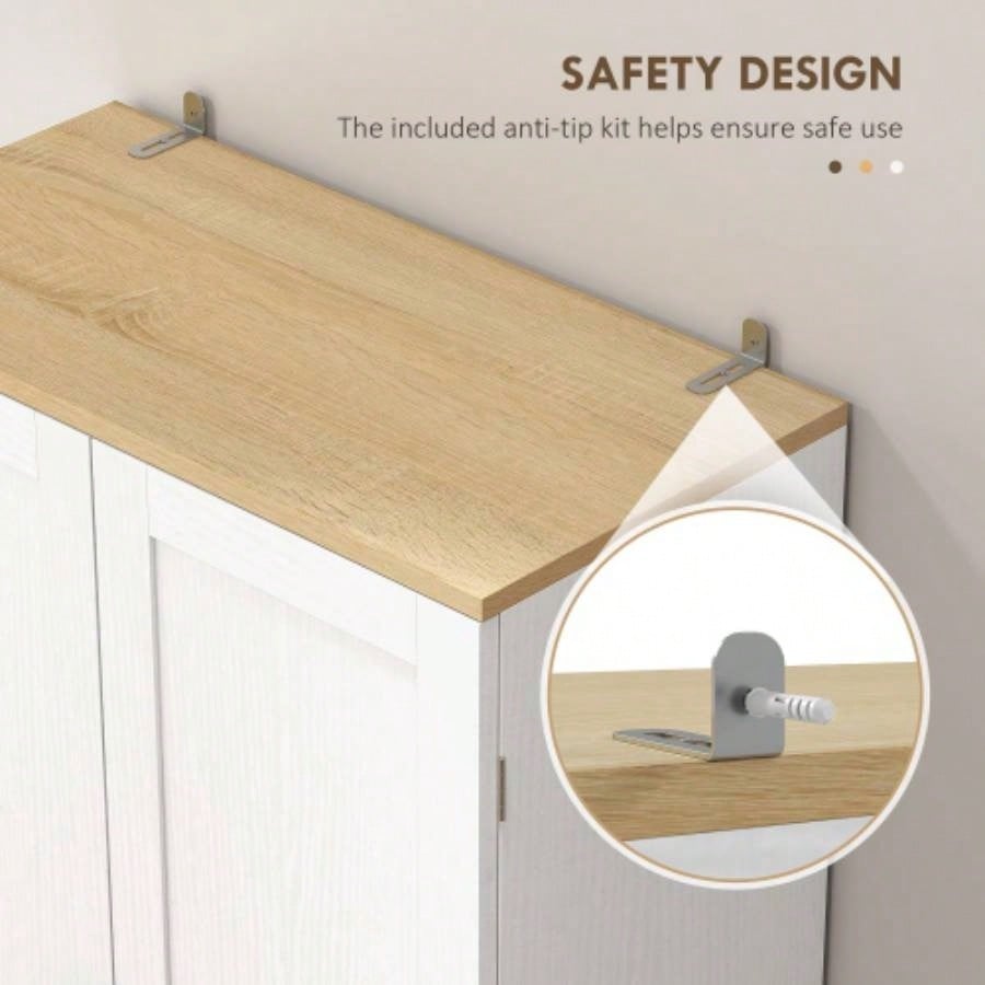 HOMCOM 67 Freestanding Kitchen Pantry, 4 - Door Storage Cabinet Organizer with Adjustable Shelves, Kitchen Cabinet with Doors and Shelves, Distressed White