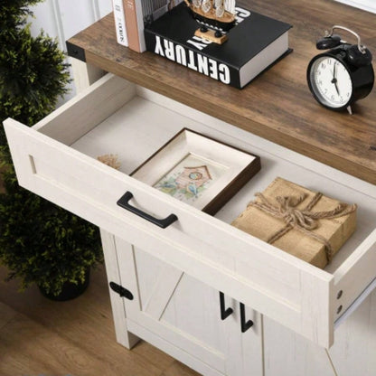 HOMCOM Farmhouse Sideboard Buffet Cabinet, Rustic 2 Barn Doors Kitchen Cabinet, Accent Cabinet with Storage Living Room, White