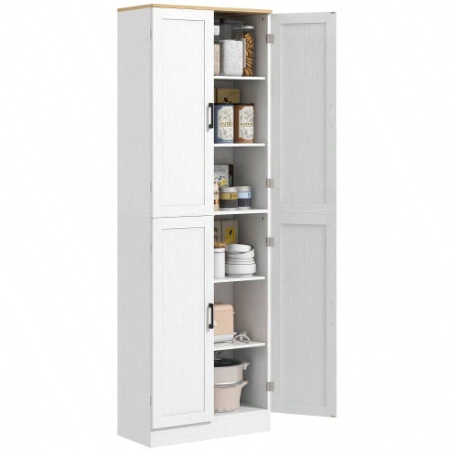 HOMCOM 67 Freestanding Kitchen Pantry, 4 - Door Storage Cabinet Organizer with Adjustable Shelves, Kitchen Cabinet with Doors and Shelves, Distressed White