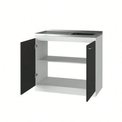 Utility Sink, Double Door Cabinet, Stainless Steel Countertop