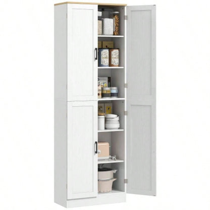 HOMCOM 67 Freestanding Kitchen Pantry, 4 - Door Storage Cabinet Organizer with Adjustable Shelves, Kitchen Cabinet with Doors and Shelves, Distressed White