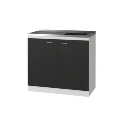 Utility Sink, Double Door Cabinet, Stainless Steel Countertop
