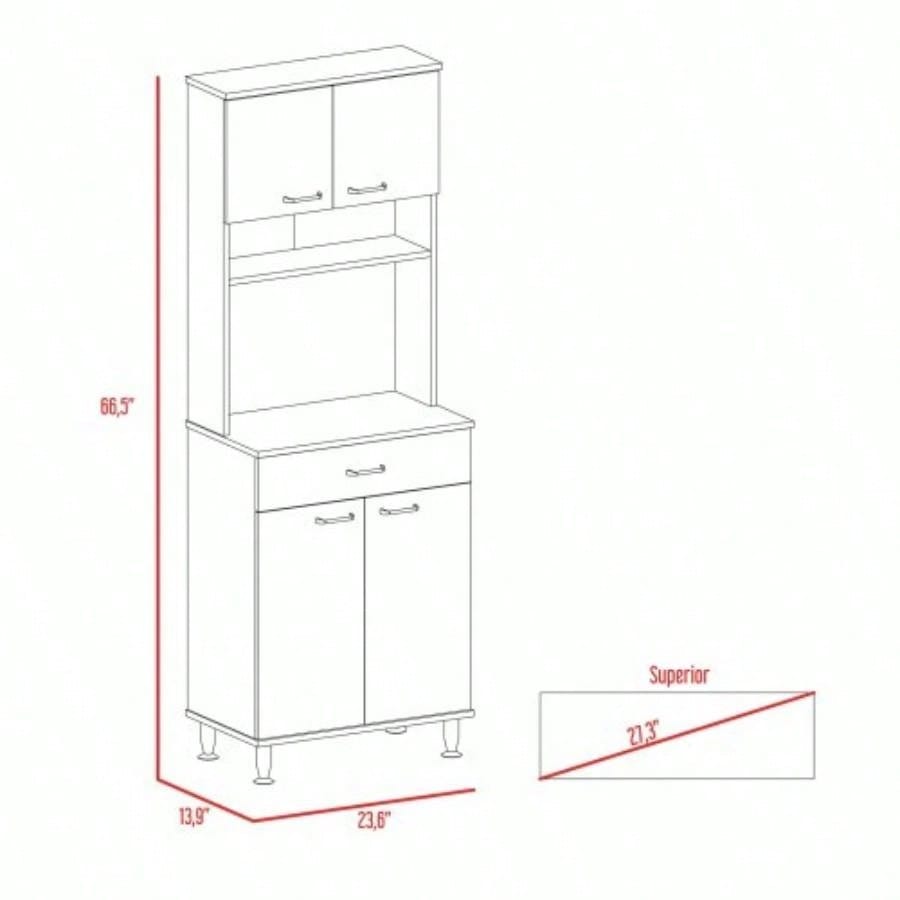 Santa Maria 1 - Drawer 1 - Shelf Area Pantry with Adjustable Metal White