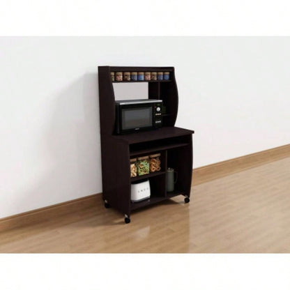 Microwave cart computer cart utility cart with hutch shelves spice rack mobile on locking castors red cocoa espresso