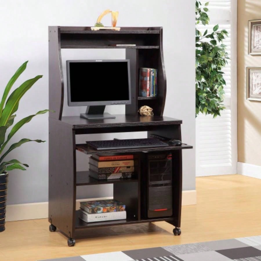 Microwave cart computer cart utility cart with hutch shelves spice rack mobile on locking castors red cocoa espresso