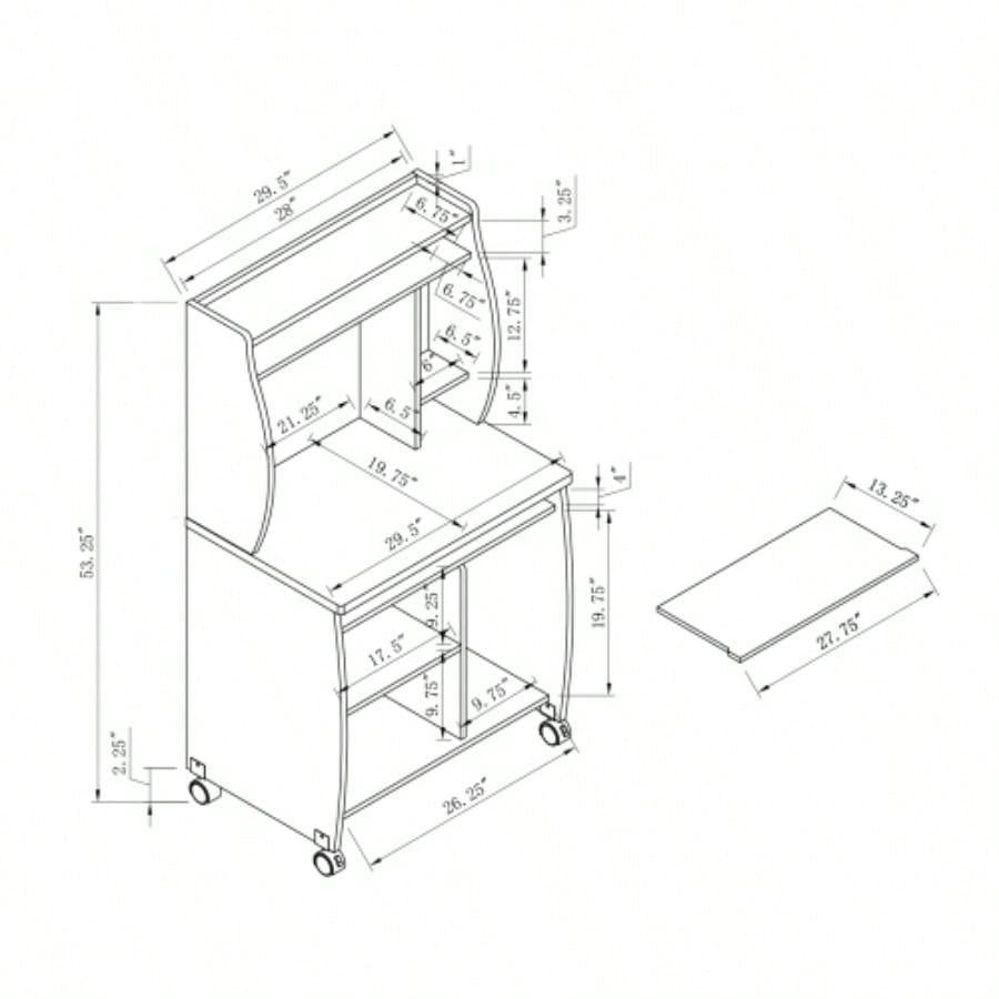 Microwave cart computer cart utility cart with hutch shelves spice rack mobile on locking castors red cocoa espresso