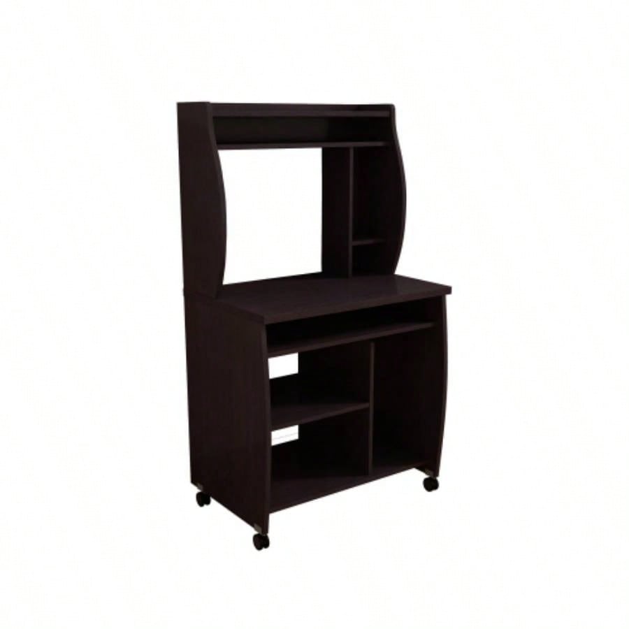 Microwave cart computer cart utility cart with hutch shelves spice rack mobile on locking castors red cocoa espresso