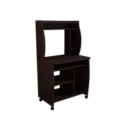Microwave cart computer cart utility cart with hutch shelves spice rack mobile on locking castors red cocoa espresso