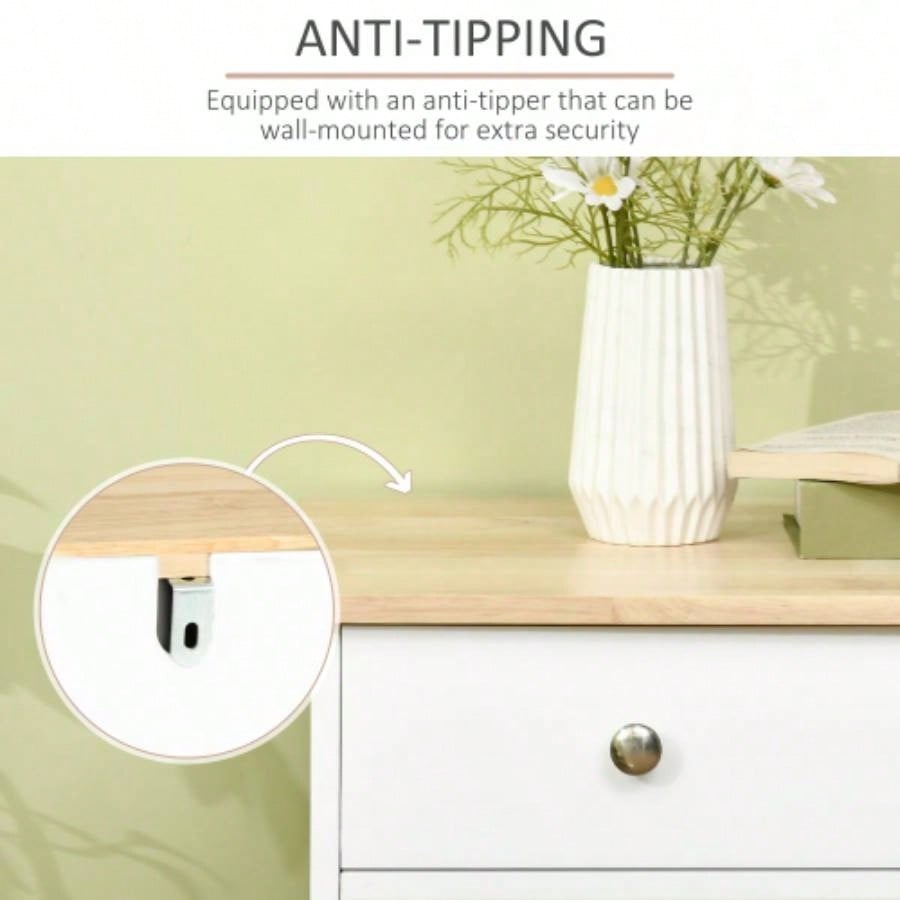 HOMCOM Sideboard with Solid Wood Countertop, Modern Kitchen Storage Cabinet, Coffee Bar Cabinet with 3 Drawers, Doors and Adjustable Shelf, White