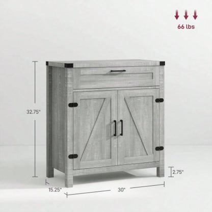 HOMCOM Sideboard Buffet Cabinet with Storage Drawer, Modern Farmhouse Kitchen Cabinet with 2 Barn Doors, Coffee Bar Cabinet, Gray