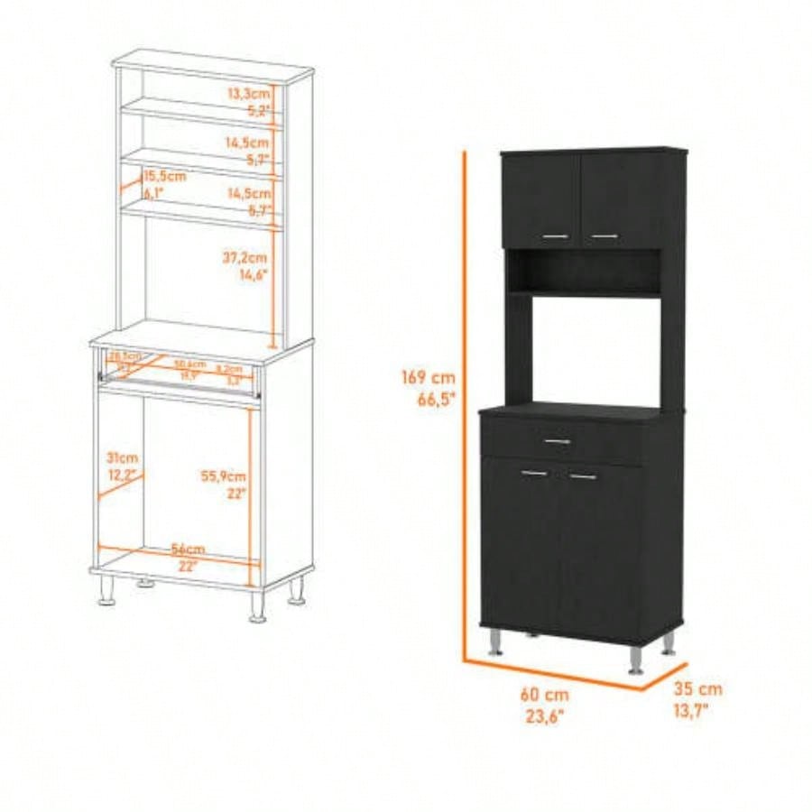 Bay Area Pantry, Two Door Cabinets, One Drawer, Four Adjustable Metal