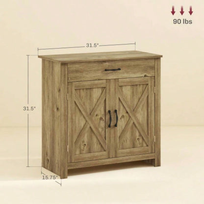 HOMCOM Farmhouse Sideboard Buffet Cabinet, Barn Door Coffee Bar Cabinet with Drawer and Adjustable Shelf, Kitchen Cabinet Living Room, Entryway, Natural Wood