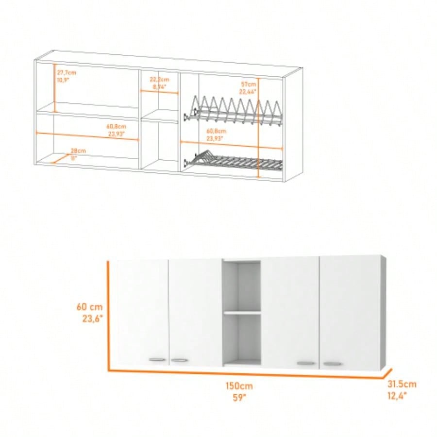 Winslow 150 Wall Cabinet, Four Doors, Two Divisions, Two Shelves