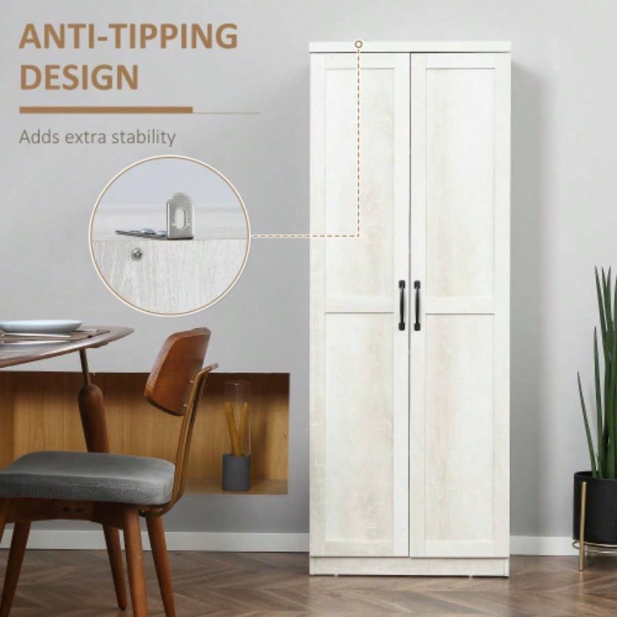 HOMCOM 63 2 - Door Kitchen Pantry, Freestanding Storage Cabinet with 5 - tier Shelving and 2 Adjustable Shelves Dining Room, Antique White