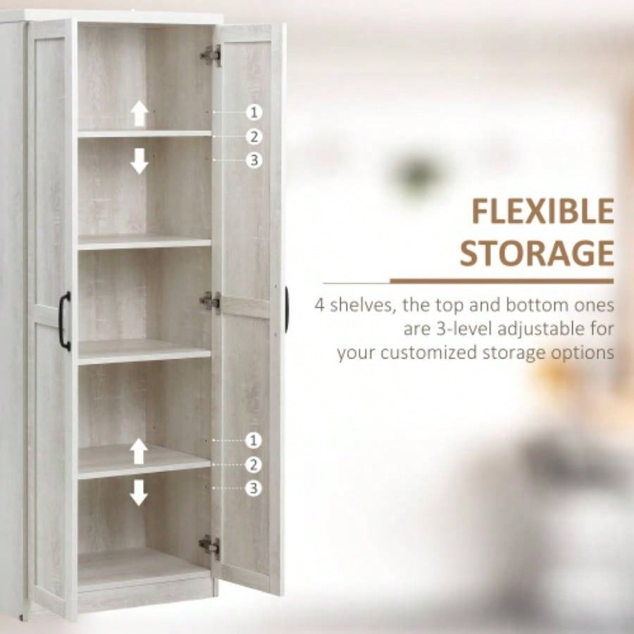 HOMCOM 63 2 - Door Kitchen Pantry, Freestanding Storage Cabinet with 5 - tier Shelving and 2 Adjustable Shelves Dining Room, Antique White