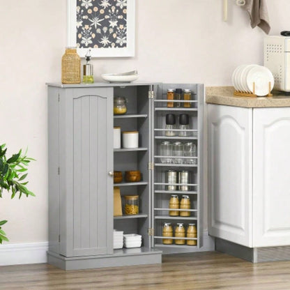 HOMCOM 41 Kitchen Pantry Storage Cabinet, Freestanding Kitchen Cabinet with 12 Door Shelves, Double Doors, 5 - tier Shelving and Adjustable Shelves, Paper Gray