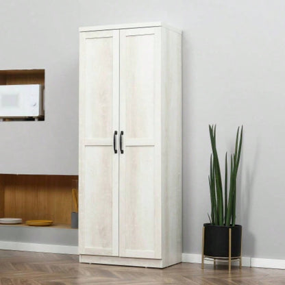 HOMCOM 63 2 - Door Kitchen Pantry, Freestanding Storage Cabinet with 5 - tier Shelving and 2 Adjustable Shelves Dining Room, Antique White