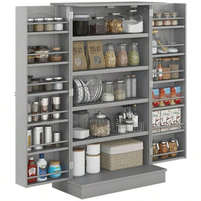 HOMCOM 41 Kitchen Pantry Storage Cabinet, Freestanding Kitchen Cabinet with 12 Door Shelves, Double Doors, 5 - tier Shelving and Adjustable Shelves, Paper Gray