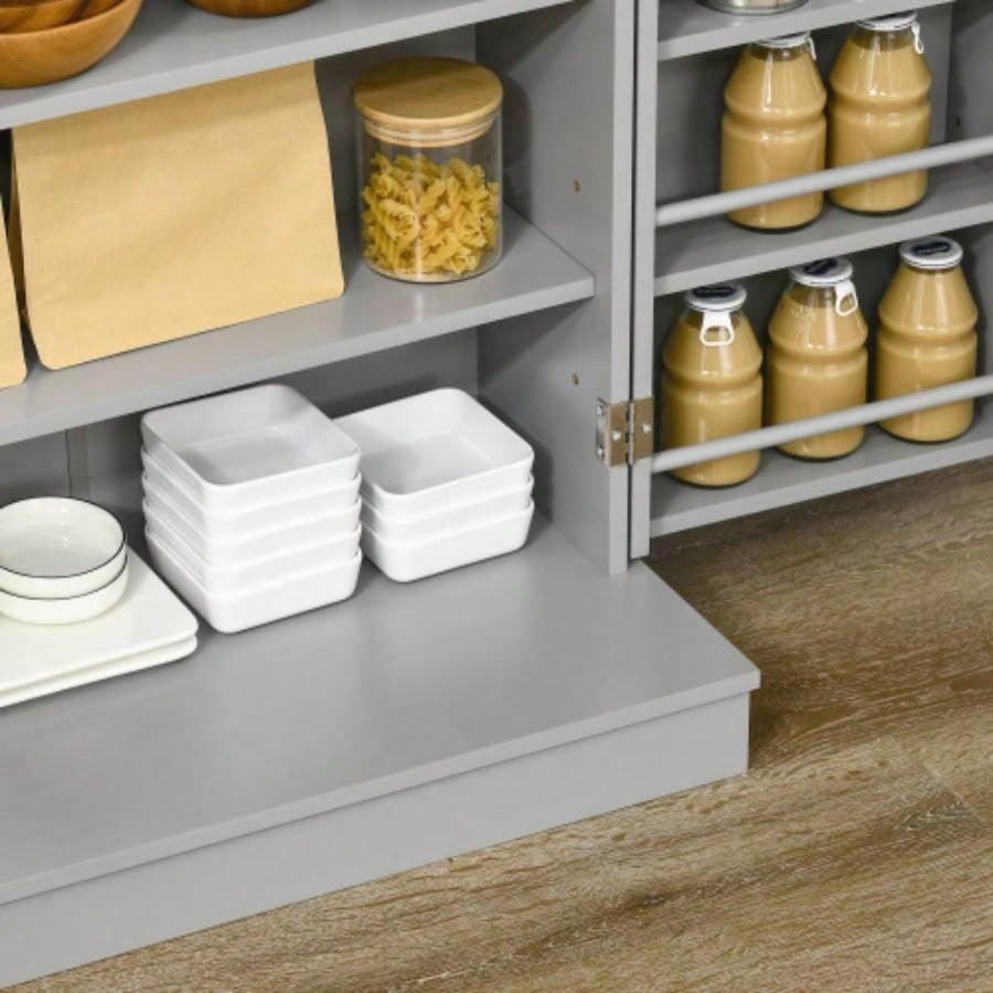 HOMCOM 41 Kitchen Pantry Storage Cabinet, Freestanding Kitchen Cabinet with 12 Door Shelves, Double Doors, 5 - tier Shelving and Adjustable Shelves, Paper Gray