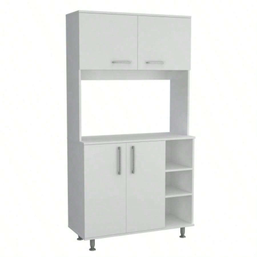 Kitchen Pantry Double Door Cabinet, Four, Three Shelves, White