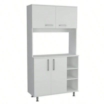 Kitchen Pantry Double Door Cabinet, Four, Three Shelves, White