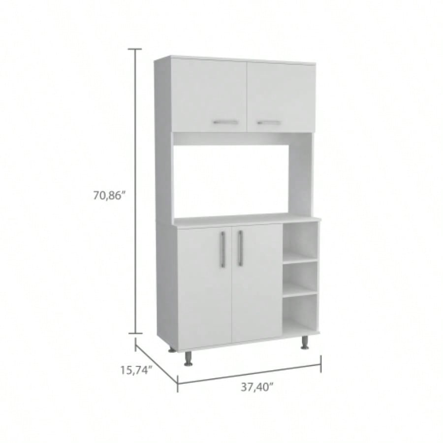 Kitchen Pantry Double Door Cabinet, Four, Three Shelves, White