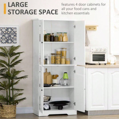 HOMCOM 70.75 Farmhouse Kitchen Pantry Cabinet, Freestanding Tall Storage Cabinet with 4 Barn Doors and Adjustable Shelves Dining Room, White