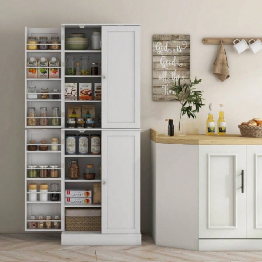HOMCOM 65 Kitchen Pantry Cabinet, Modern Storage Cabinet with Doors and Shelves, Freestanding Cupboard Dining Room, White