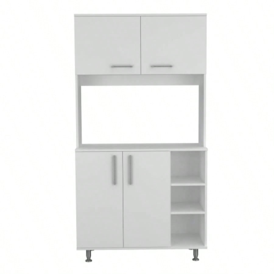 Kitchen Pantry Double Door Cabinet, Four, Three Shelves, White