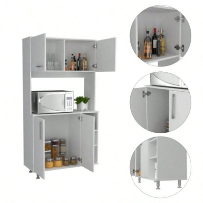 Kitchen Pantry Double Door Cabinet, Four, Three Shelves, White