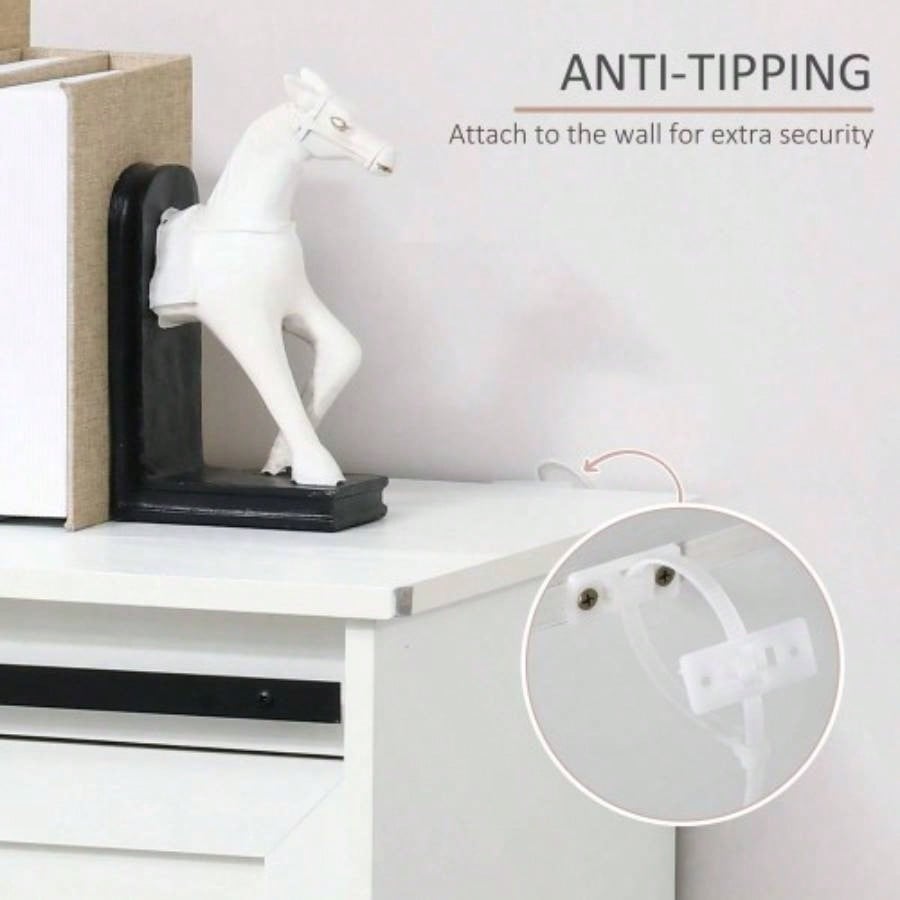 HOMCOM 68 Kitchen Pantry Storage Cabinet with Charging Station, 2 Tilt Out Trash Cabinets and Microwave Stand, Freestanding Kitchen Hutch with Glass Doors and Adjustable Shelf, White